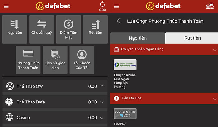 Cách rút tiền từ Dafabet về tài khoản ngân hàng