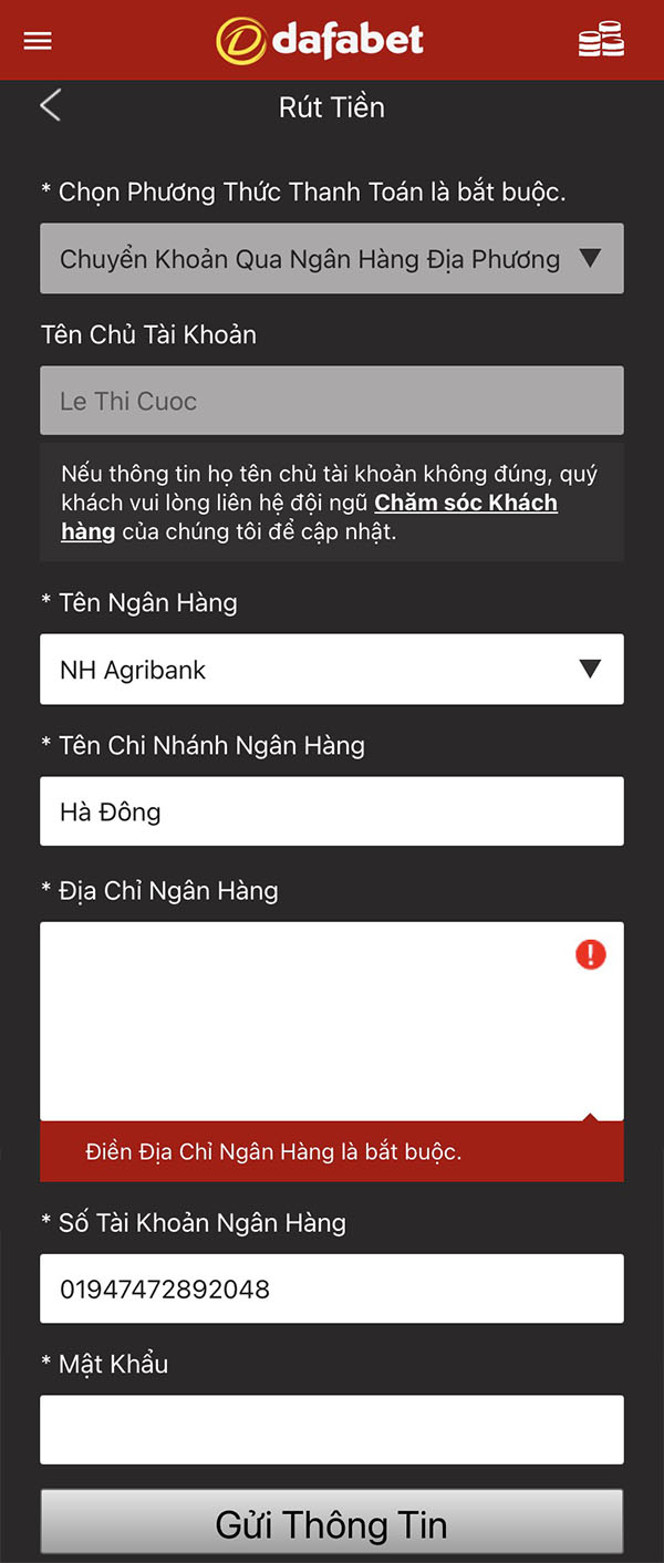 Lưu ý khi thực hiện lệnh rút tiền từ Dafabet 